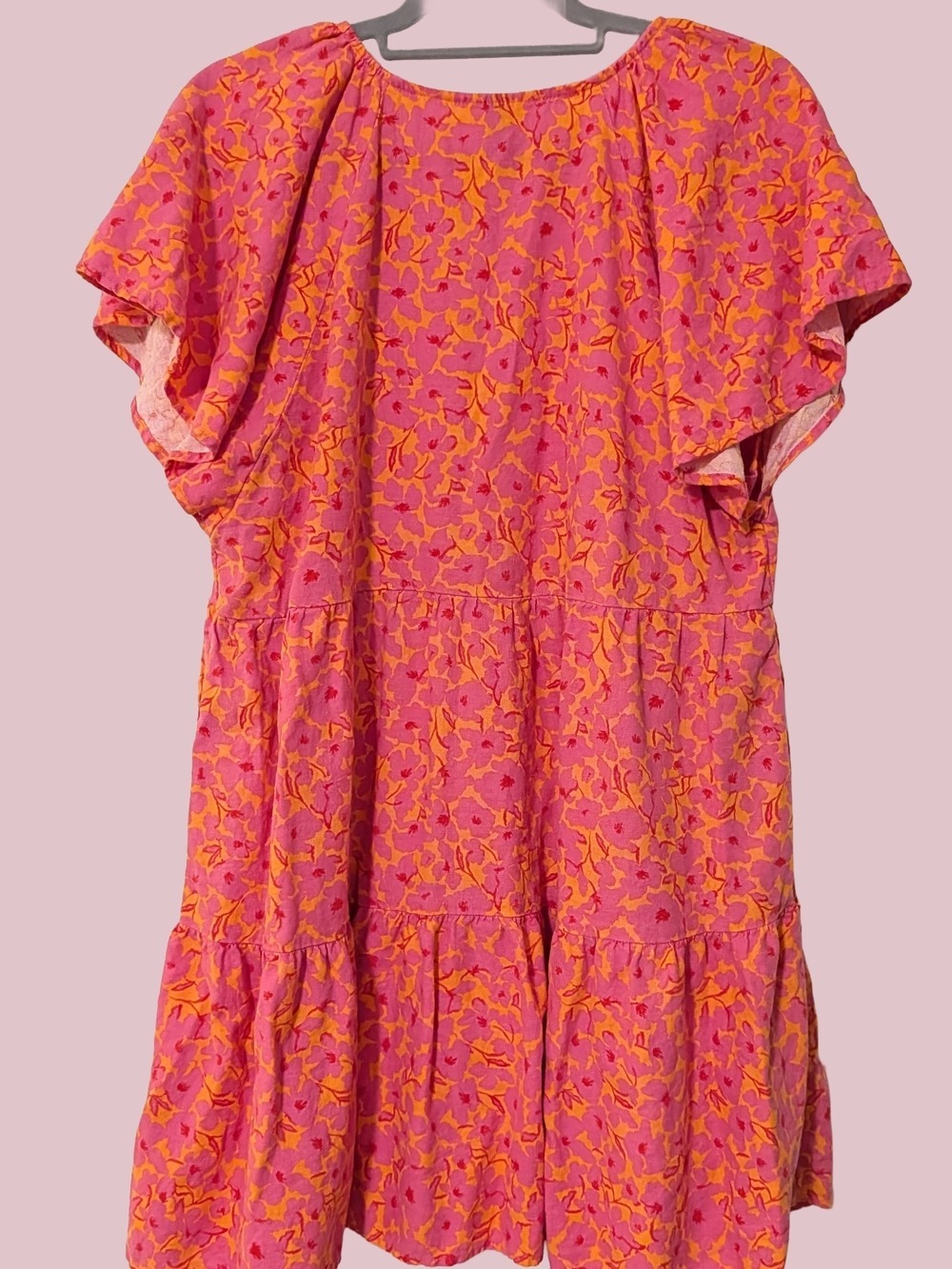 Universal Thread Floral Linen Mini Dress Pink Orange - Picture 2 of 5